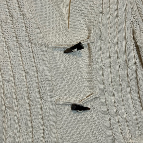 Talbots Cardigan Sweater Cable Knit Shawl Collar Large Petite Wool Cotton blend - Picture 6 of 8